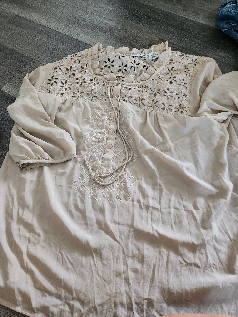 Jessica London Cream Crochet Yoke Peasant Blouse Womens Size 2xl